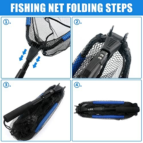 Four-step guide to folding a fishing net.
