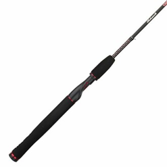 Black fishing rod with a sleek design and red accents