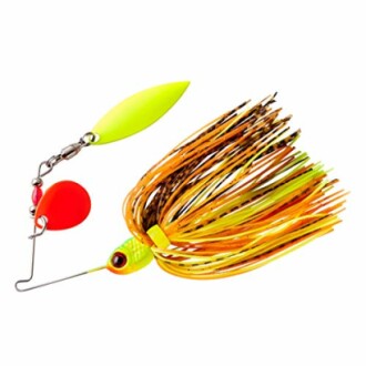 Colorful fishing spinnerbait lure with dual blades and skirt