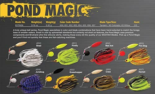 Pond Magic fishing lures with different colors and sizes.