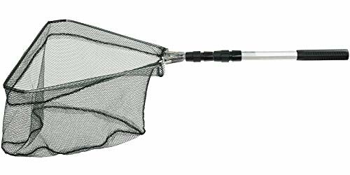 Telescopic fishing net with black mesh and handle.