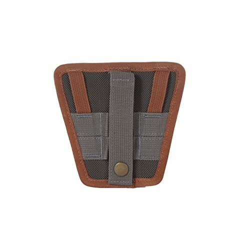 Tool holder belt attachment with brown and gray fabric.